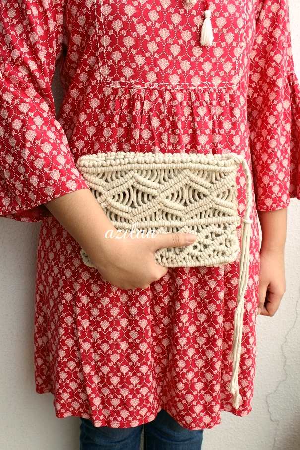 Eco friendly macrame handmade off white purse bag