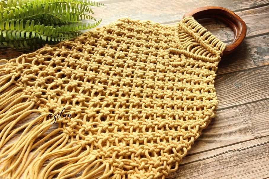 Eco friendly macramé handmade tan cream 1 bag