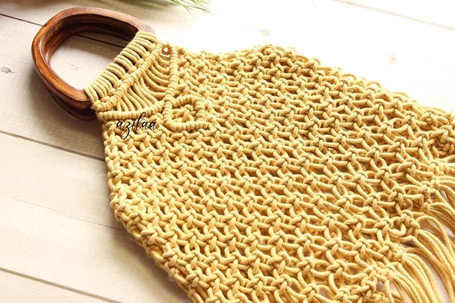 Eco friendly macramé handmade tan cream 1 bag