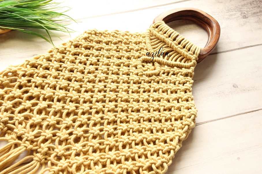 Eco friendly macramé handmade tan cream 1 bag