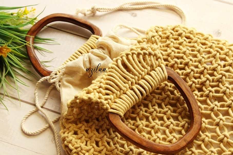 Eco friendly macramé handmade tan cream 1 bag