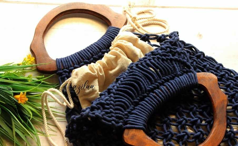 Eco friendly macramé handmade tan cream 1 bag