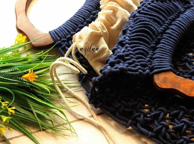 Eco friendly macramé handmade tan cream 1 bag