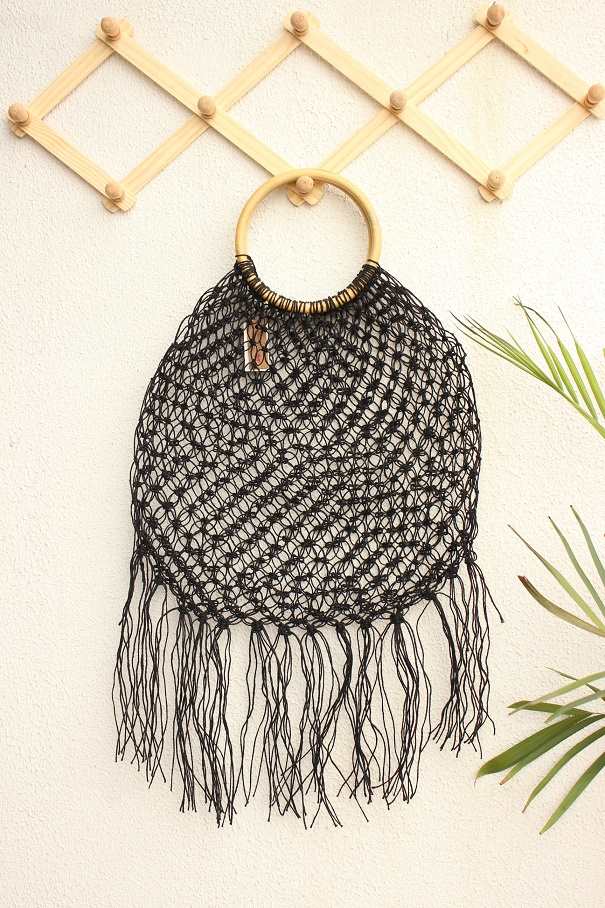 Eco friendly sustainable handmade natural fiber black bag