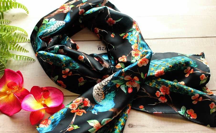 Elegant Peacock Green satin scarf