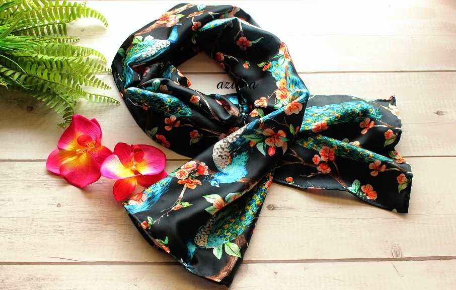 Elegant Peacock Green satin scarf