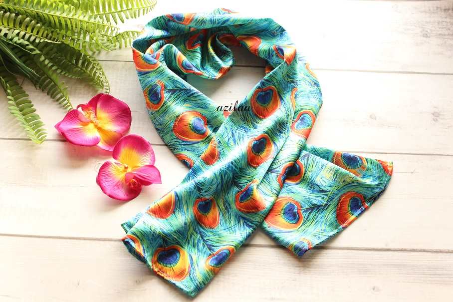 Elegant Peacock Green satin scarf