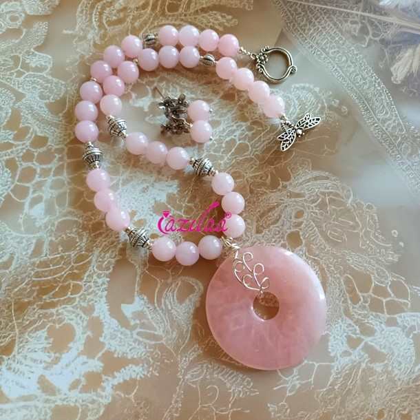 Elegant Rose quartz gemstone handmade necklace set