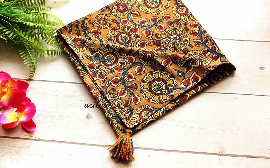 Elegant hand block print brown cotton square scarf