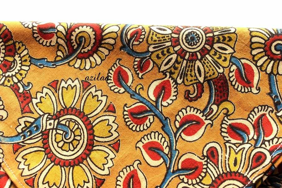 Elegant hand block print brown cotton square scarf