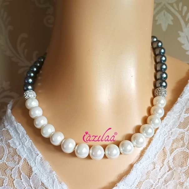 Elegant pearl CZ choker necklace earrings set