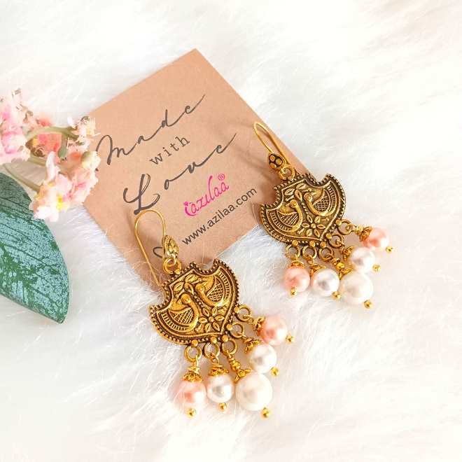 Elegant pearl dangler golden earrings