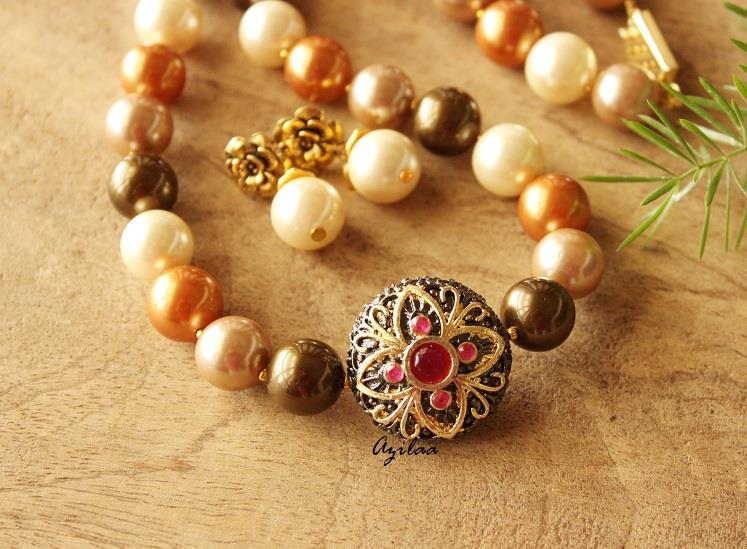 Elegant pearl golden brown shade necklace set