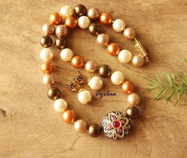 Elegant pearl golden brown shade necklace set