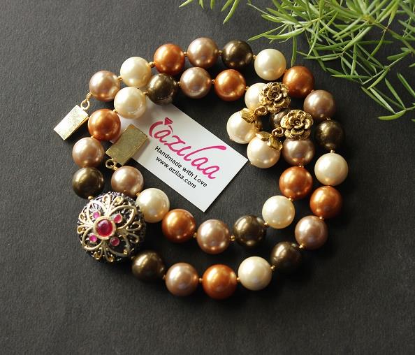 Elegant pearl golden brown shade necklace set