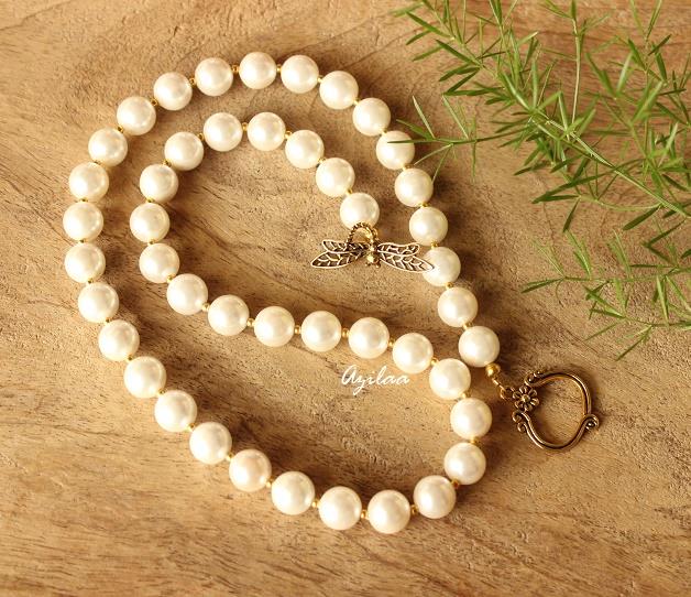 Elegant pearl golden dragon fly necklace set