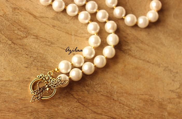 Elegant pearl golden dragon fly necklace set