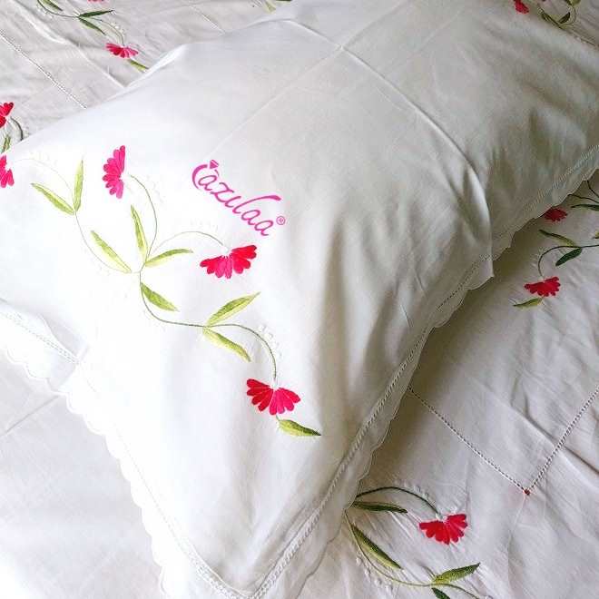 Elegant white hand embroidered large pillow covers 02