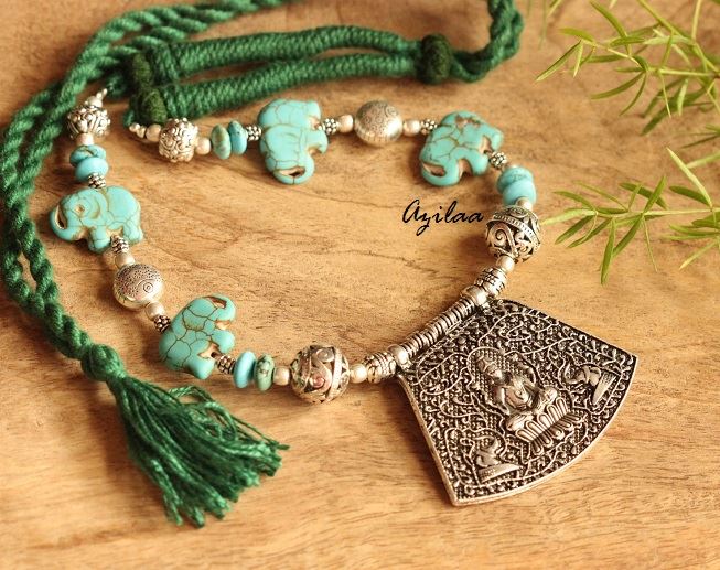 Elephant Goddess handmade gemstone beaded necklace set