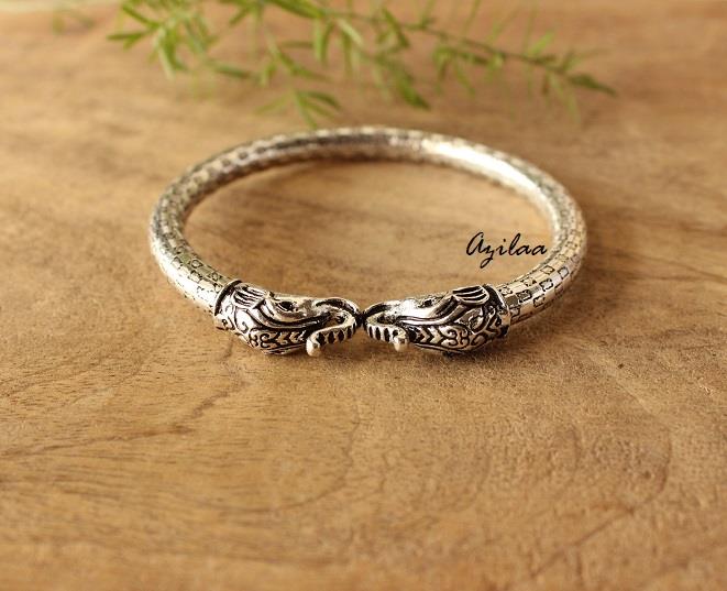 2 Elephant Antique silver and Gold bangle bracelets