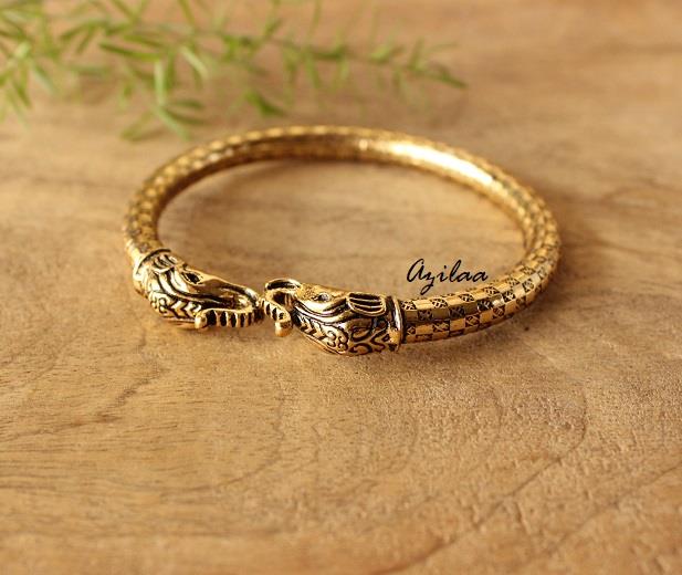 2 Elephant Antique silver and Gold bangle bracelets