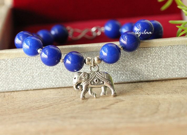 Elephant charm gemstone beaded blue handmade bracelet