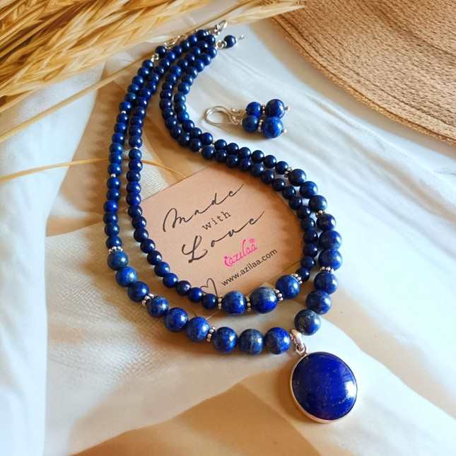 Enchanting Lapis lazuli sterling silver gemstone necklace set
