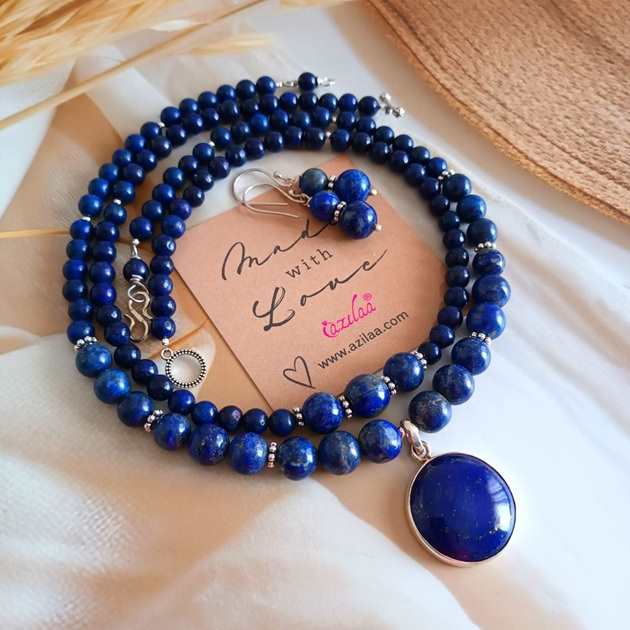 Enchanting Lapis lazuli sterling silver gemstone necklace set