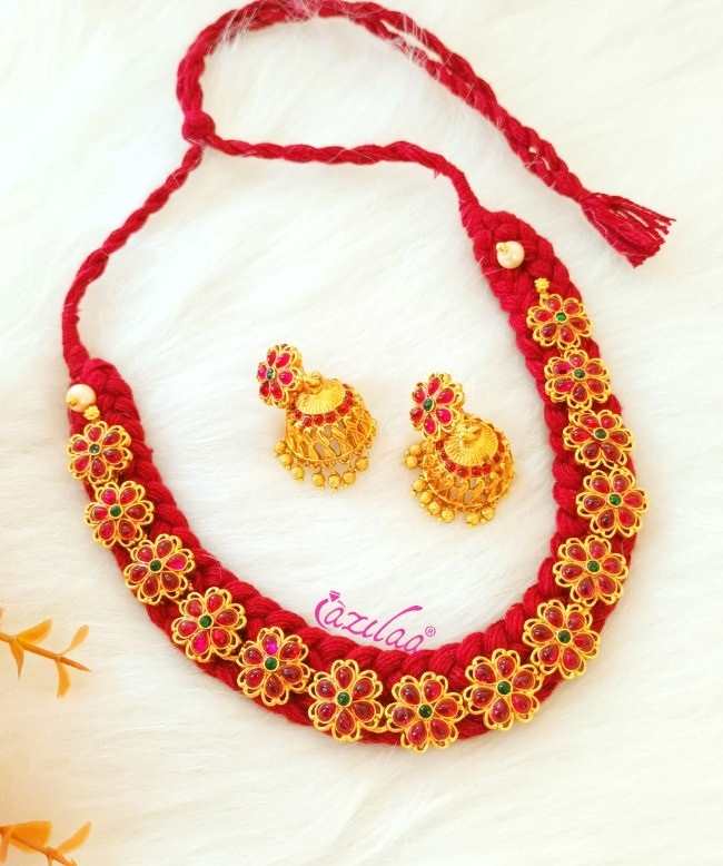 Ethnic Antique golden maroon choker necklace set
