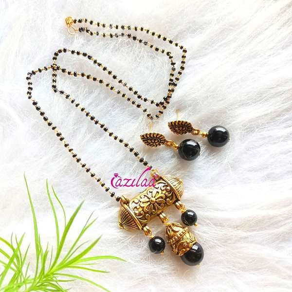 Ethnic Black onyx gemstone golden Mangal sutra