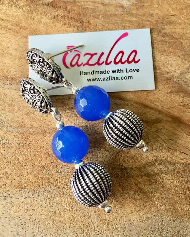 Ethnic Blue beaded gemstone Earrings