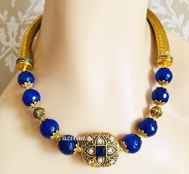 Ethnic Blue gemstone beaded necklace set 