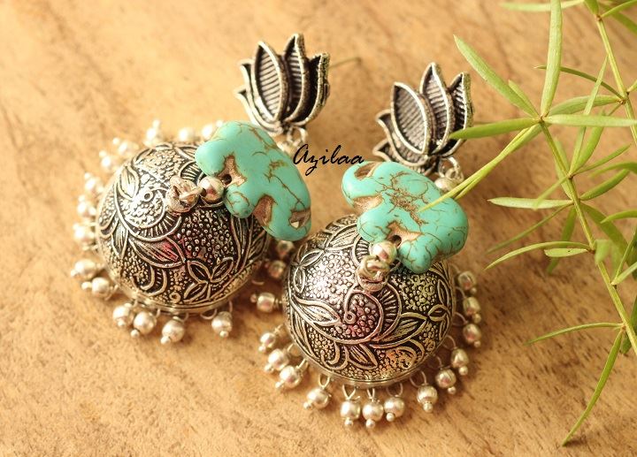 Ethnic Elephant silver gemstone earrings