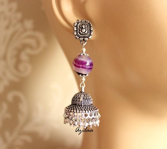 Ethnic Ganesha Purple agate gemstone handmade necklace 