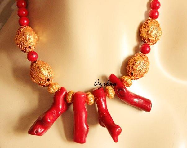 Ethnic Ganesha RED coral designer handmade necklace set