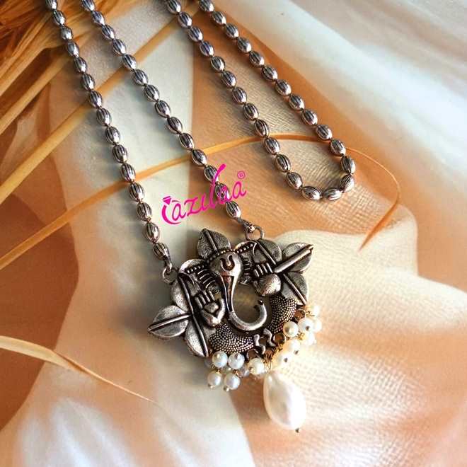 Ethnic Ganesha antique silver plated pendant