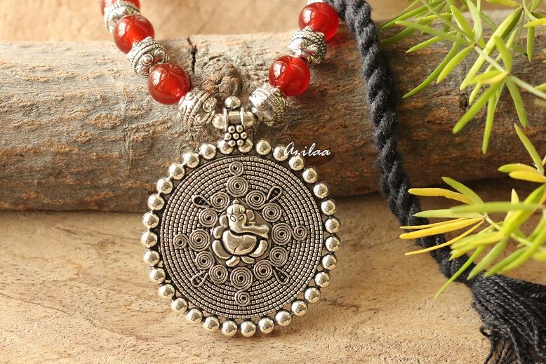 Ethnic Ganesha gemstone Carnelian handmade necklace