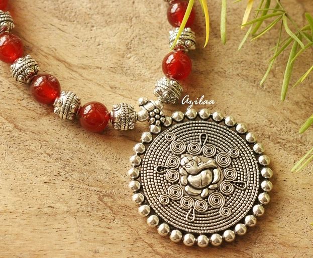 Ethnic Ganesha gemstone Carnelian handmade necklace