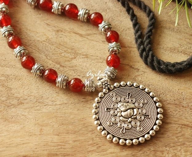 Ethnic Ganesha gemstone Carnelian handmade necklace