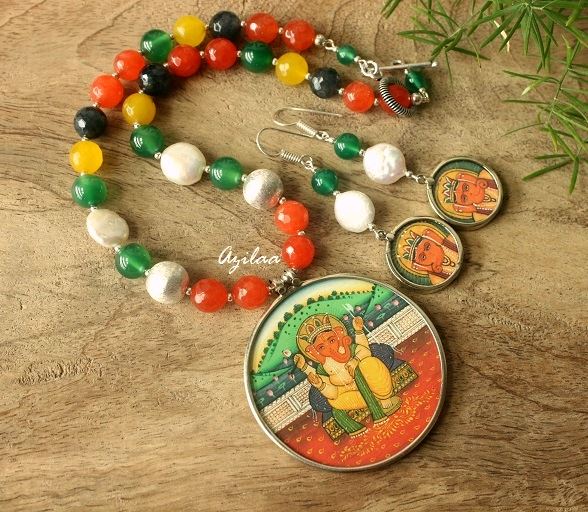 Ethnic Ganesha gemstone artisan handmade necklace set
