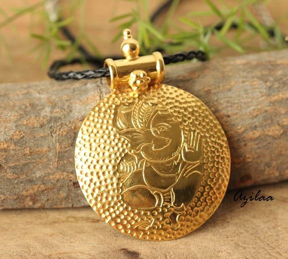 Ethnic Ganesha  god sterling silver gold plated pendant