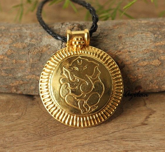 Ethnic Ganesha  god sterling silver gold plated pendant