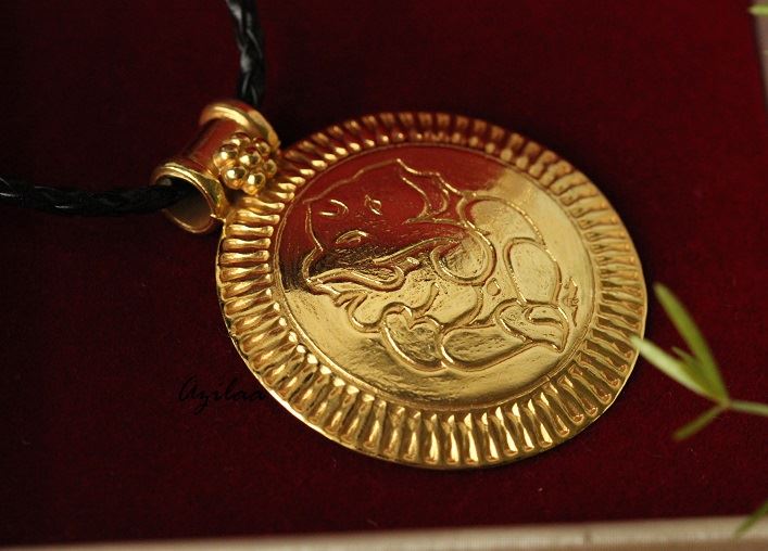 Ethnic Ganesha  god sterling silver gold plated pendant