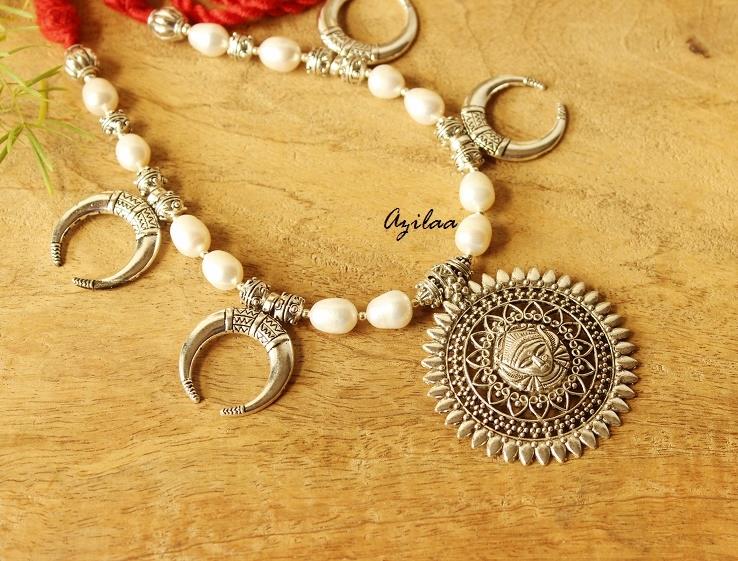 Ethnic Goddess Maa white pearl handmade necklace set