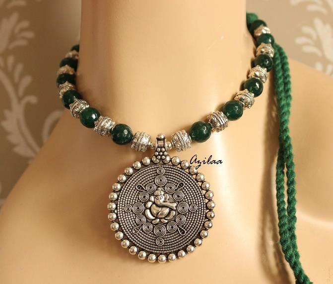 Ethnic Green Ganesha gemstone artisan handmade necklace 