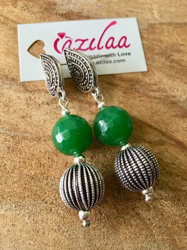 Ethnic Green beaded gemstone Earrings