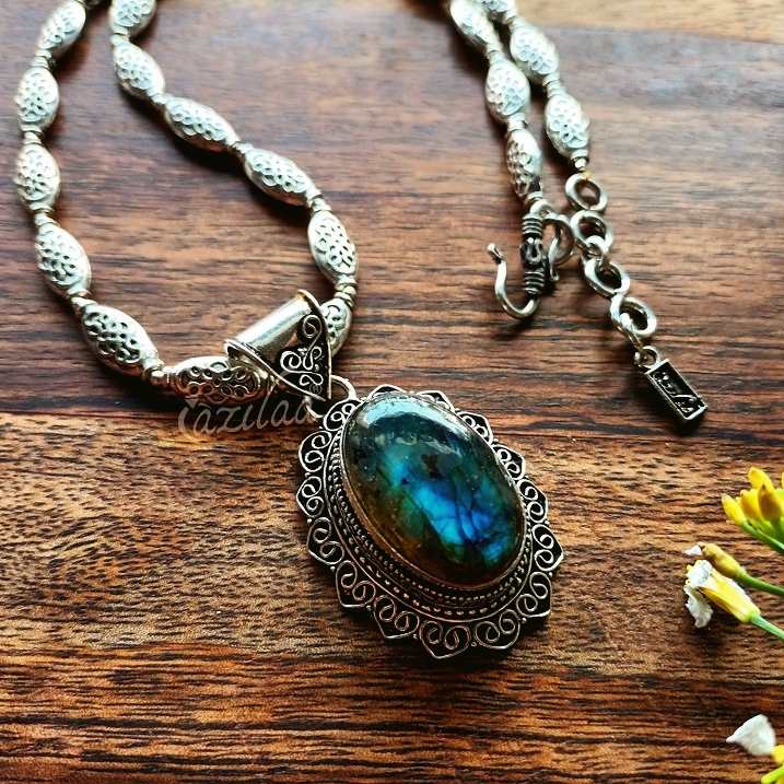 Ethnic Labradorite gemstone handmade pendant necklace