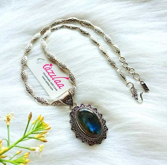 Ethnic Labradorite gemstone handmade pendant necklace