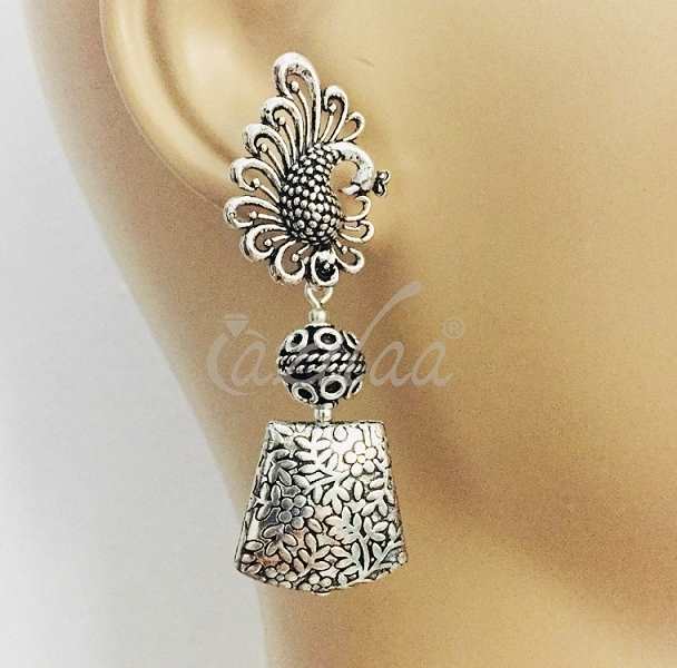 Ethnic Peacock designer antique silver plated earrings