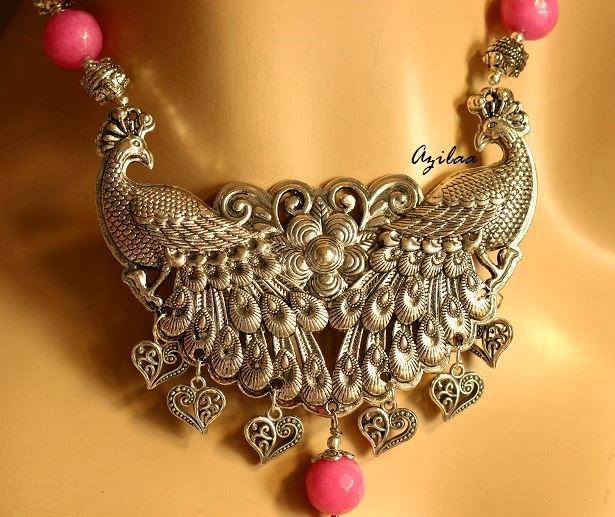 Ethnic Pink Peacock Statement handmade necklace set